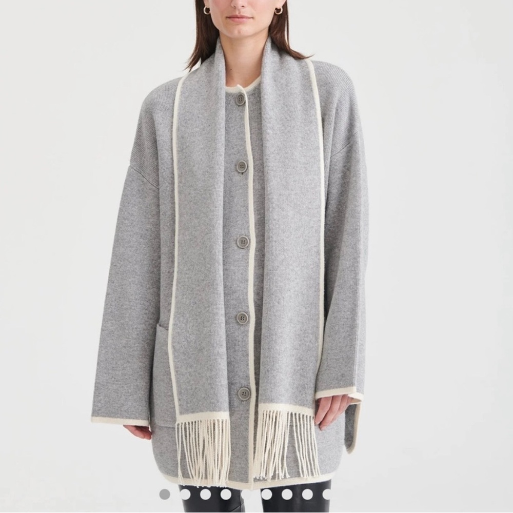 NAADAM- Cashmino Contrast Stitch Sweater Jacket with Removable Scarf never worn